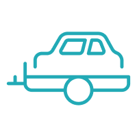 Illustration eines Autos auf einem Anh&auml;nger.